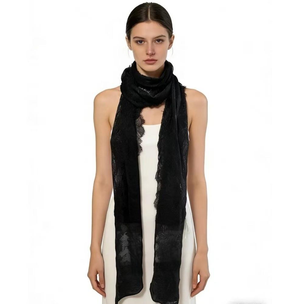 Solid Color Lace Scarf Long Decorative Scarf Elegant Flower Embroidered Veil