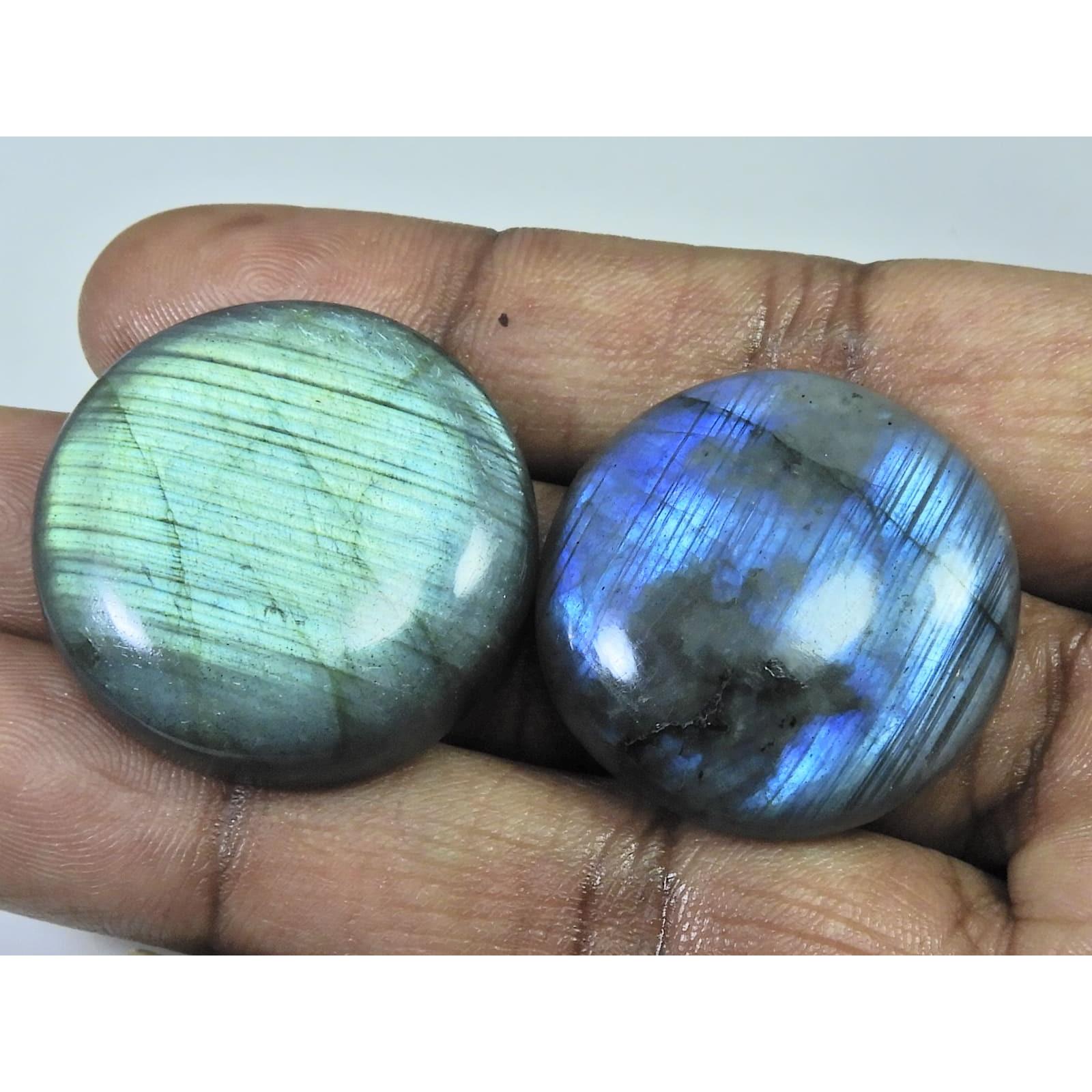 

29-30 MM Natural Labradorite Multi Round Cabochon Loose Gemstone 2 Pcs Lot D-182