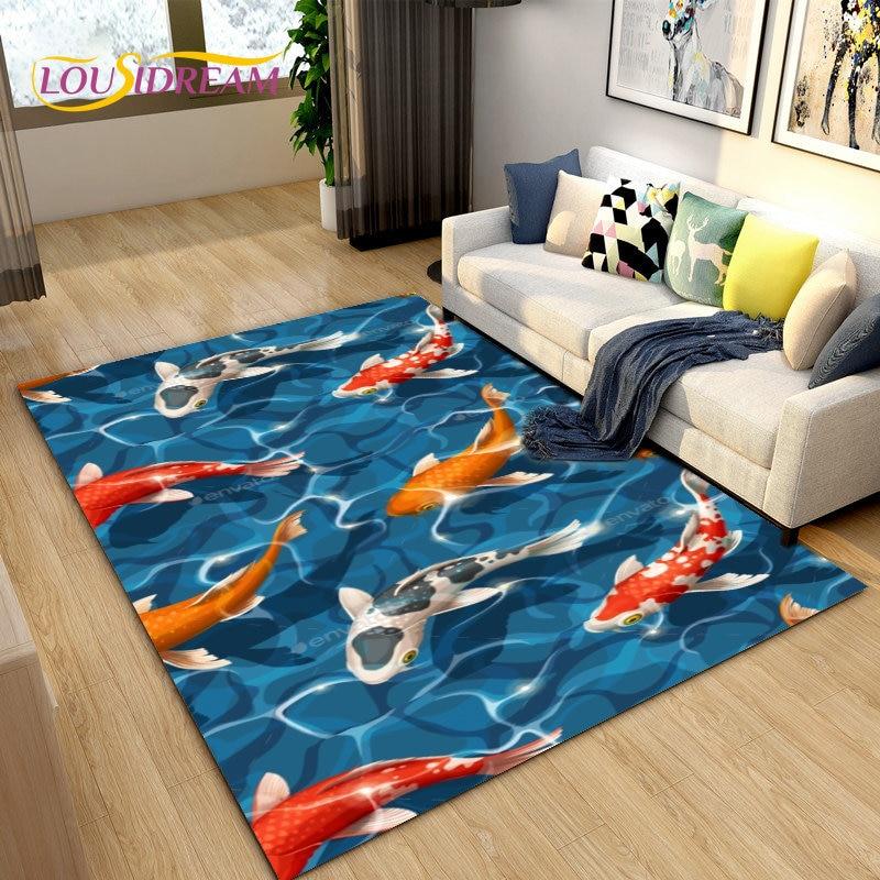 Nordic Luxury 3D Fish Carp Area Rug Large,Carpet Rug for Living Room Bedroom Sofa Decoration,Kitchen Doormat Non-slip Floor Mat