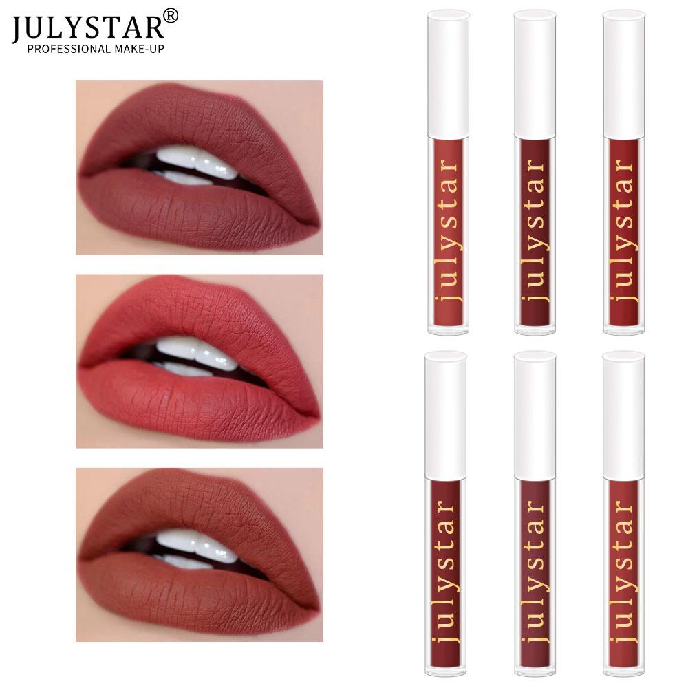 Julystar Lip Glaze ist nicht leicht zu verblassen und klebt nicht am Becher, feuchtigkeitsspendender matter leichter Lipgloss Make-up