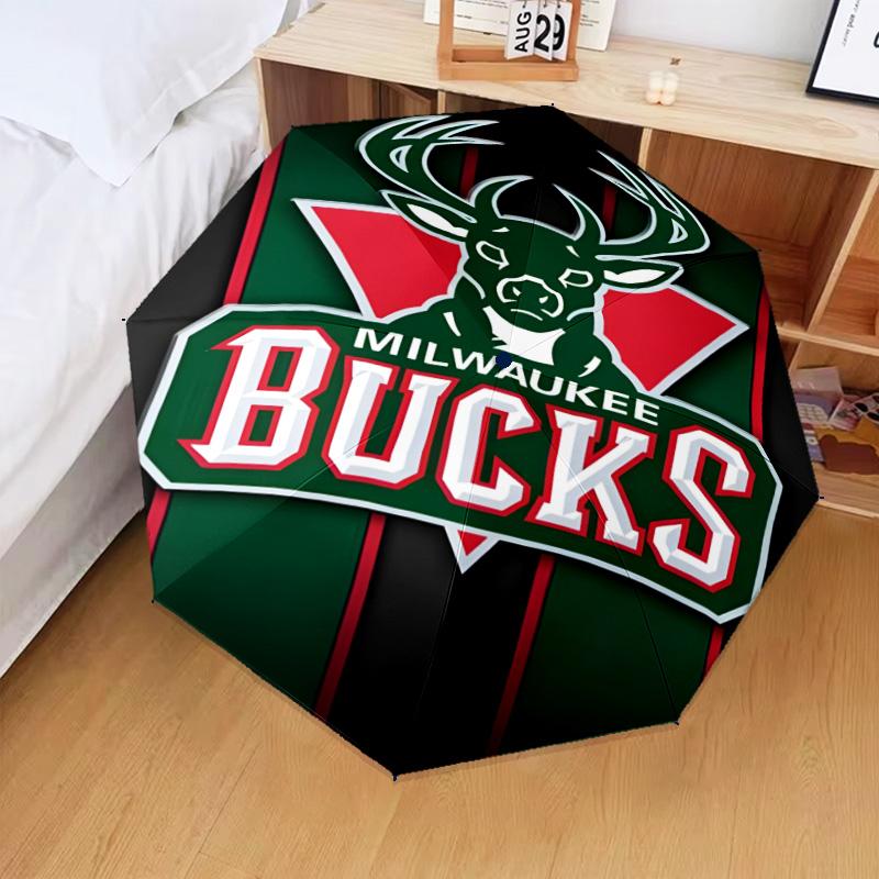 Bucks Team Logo Artwork Umbrella Folding Umbrella, Automatic Umbrella 8-Frame for Travel, Camping Use Gift for Halloween Christmas