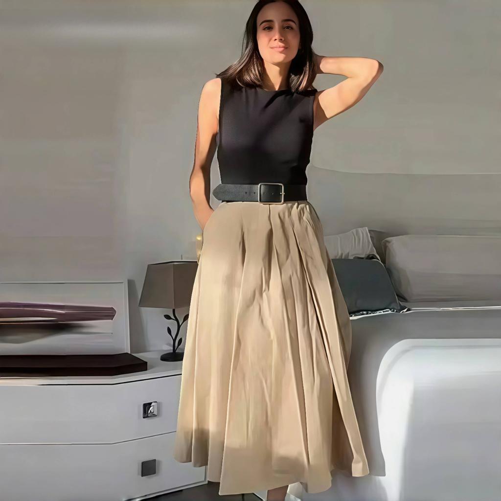 Dámské šaty Pás Skládané Midi šaty Dámské šaty bez rukávů Dámské pletené společenské šaty