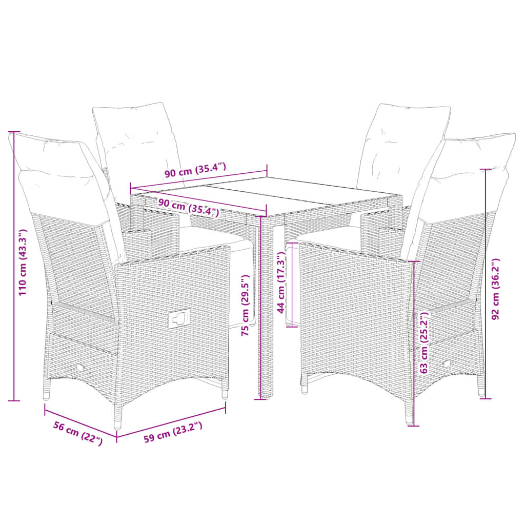 Vidaxl 5-Cz. Garden Furniture Set With Cushions, Grey, Poly Rattan