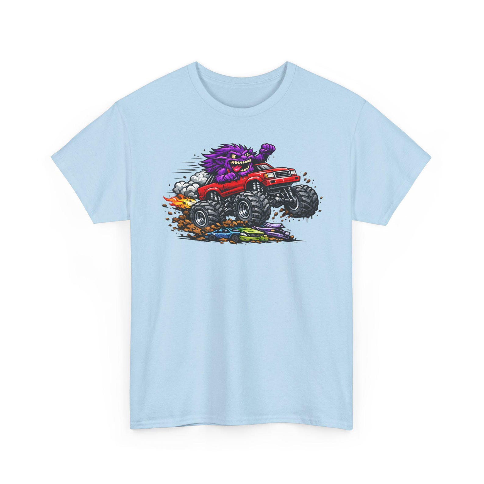 Purple Monster Cartoon Truck Tee | Retro Off-Road Graphic T-Shirt, Fun Unisex Monster Truck Gift Shirt L