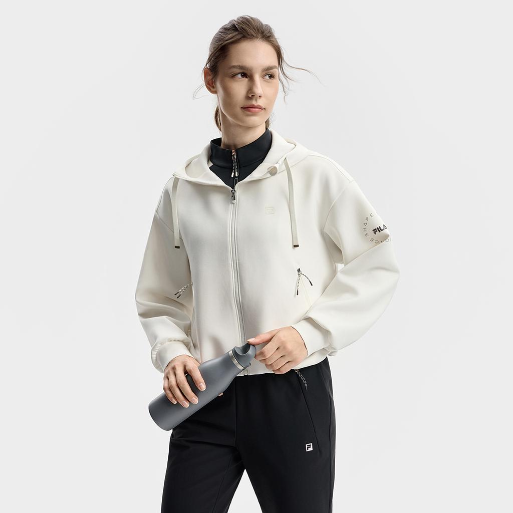 Fila Fitness Casual Versatile Drawstring Hem Soft Loose Hooded Knit Cardigan Jacket Women Jackets A11W541505FGY