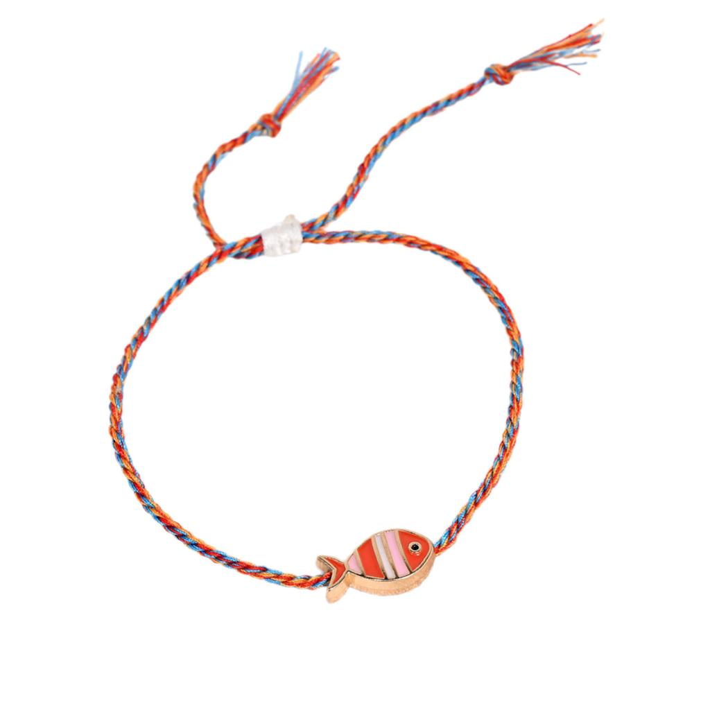 Adjustable Braided Fish Charm Bracelet With Alloy Oil Drop Pendant For Women Lightweight Stylish Jewelry Gift