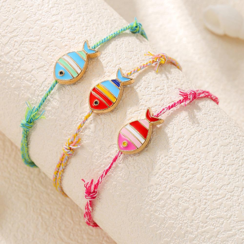 Color Beaded Necklace Women's Japanese Versatile Double-sided Painted Cute Ceramic Fish Bracelet Women's Premium Hand Rope
