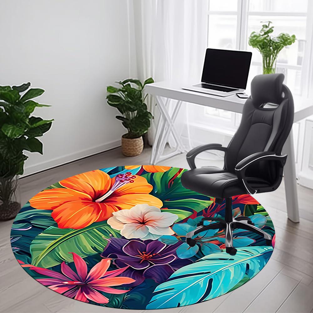 1pc Tropical Flowers Office Round Area Rug, Under Office Chairs Bedroom Living Room Home Decor, Room Deco