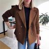 Fall Suit Collar Casual Coat Women Knitted Long Sleeve Tweed Office Jacket Blend Wool Coat Double Breasted Blazer Female Lapel