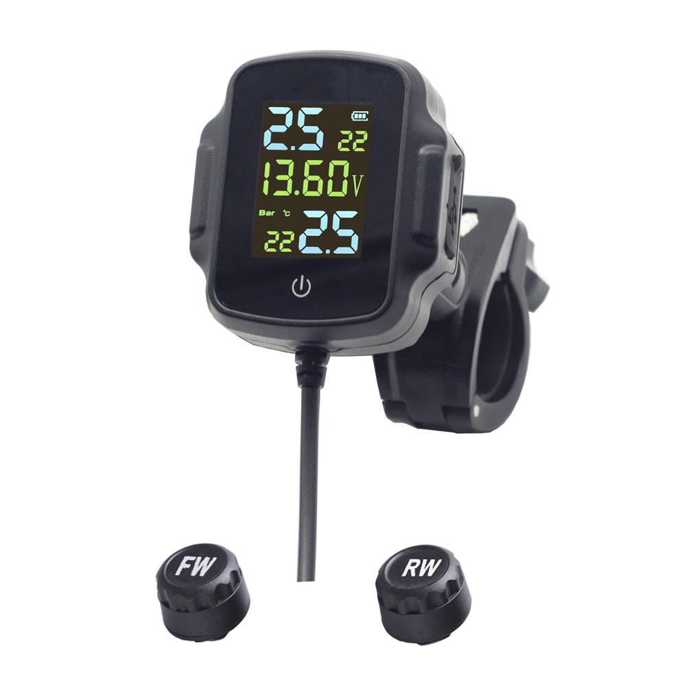 Rilevatore di Pressione Pneumatici Sistema di Monitoraggio Pressione Pneumatici Moto con 2 Sensori Esterni Supporto Uscita USB