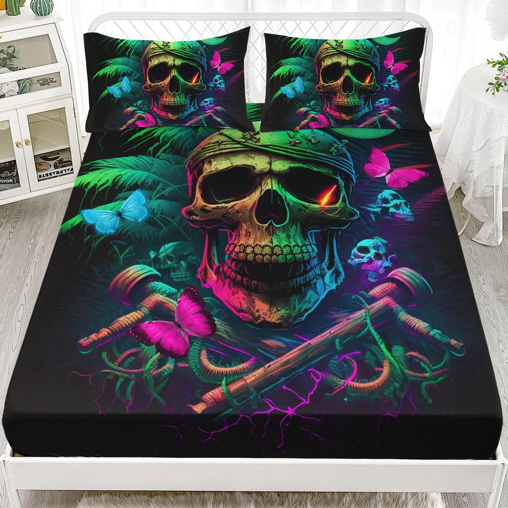 Halloween Skull Personality Pattern Sheet Three-Piece Digital Printing Bedding Set Children Adult