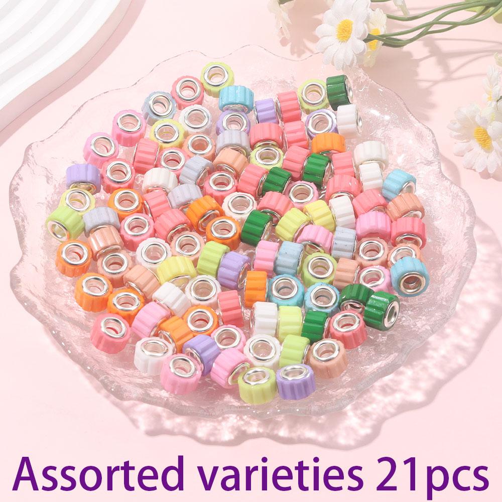 7/14/21pcs Resin European Large Pore Spaced Beads Mixed Color Charm Lighting Beads DIY Necklace Bracelet Jewelry Making Supplies