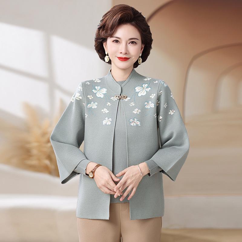 

Мамин жаккардовый трикотажный свитер и брючный комплект - Облегающий, свободный крой для осени/зимы 2XL