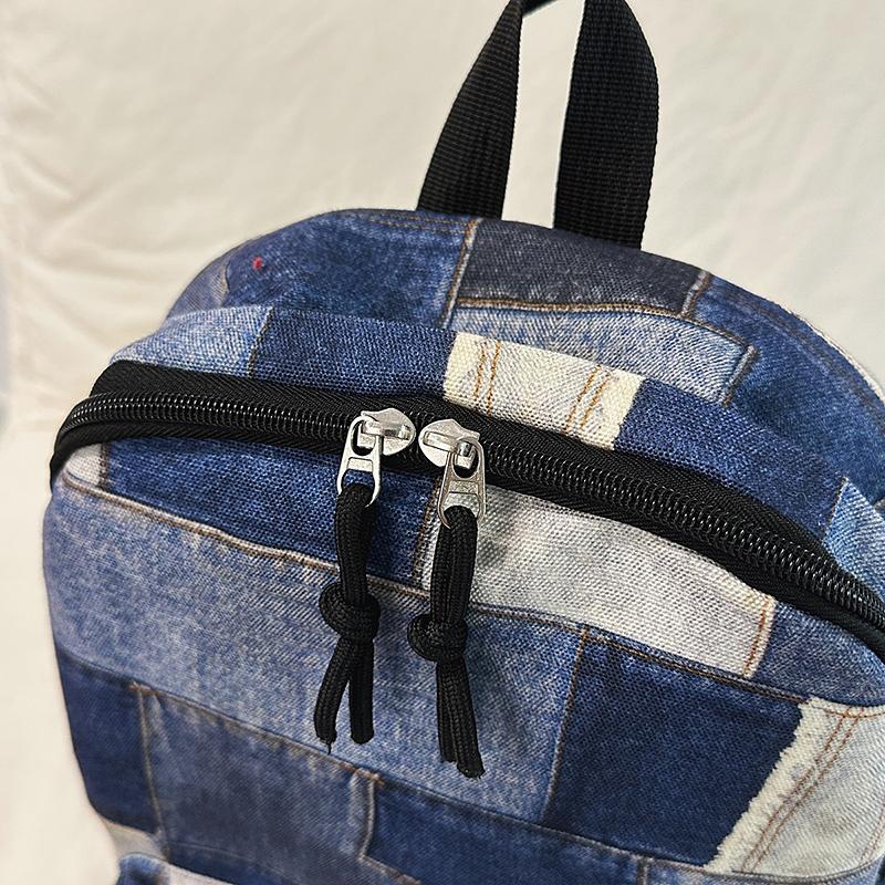 Student Schoolbag Contrast Color Women's Denim Backpack Large Capacity Backpack