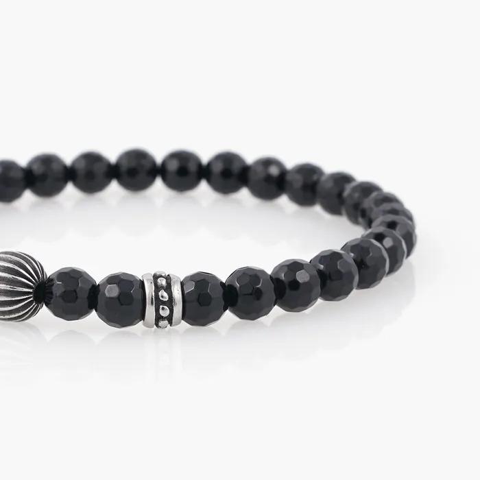 Antique Wrinkle Ball Point Black Cut Onyx Gemstone Bracelet (C2403AC1187_BK)
