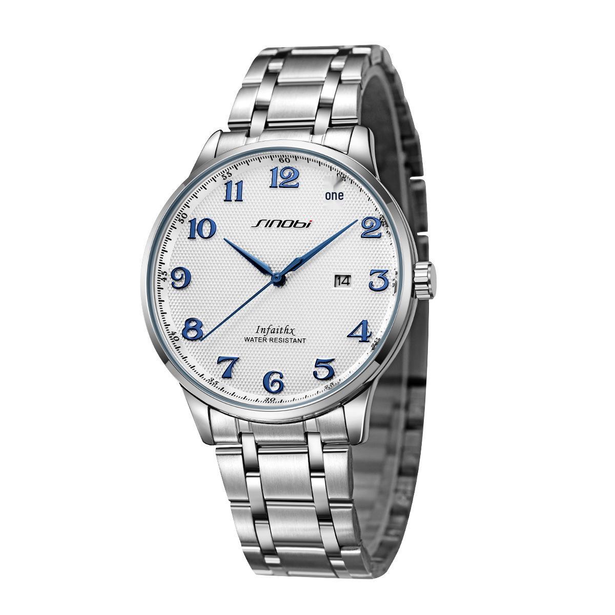 Sinobi 9877 Men s Waterproof Steel Band Calendar Watch