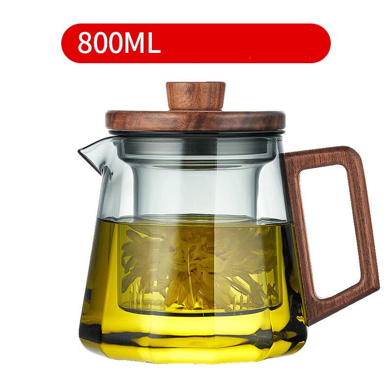 Thickened High Temperature Resistant Glass Kettle Black Walnut Solid Wood Cover Built-in Filter Household Tea Supplies 500-800ml