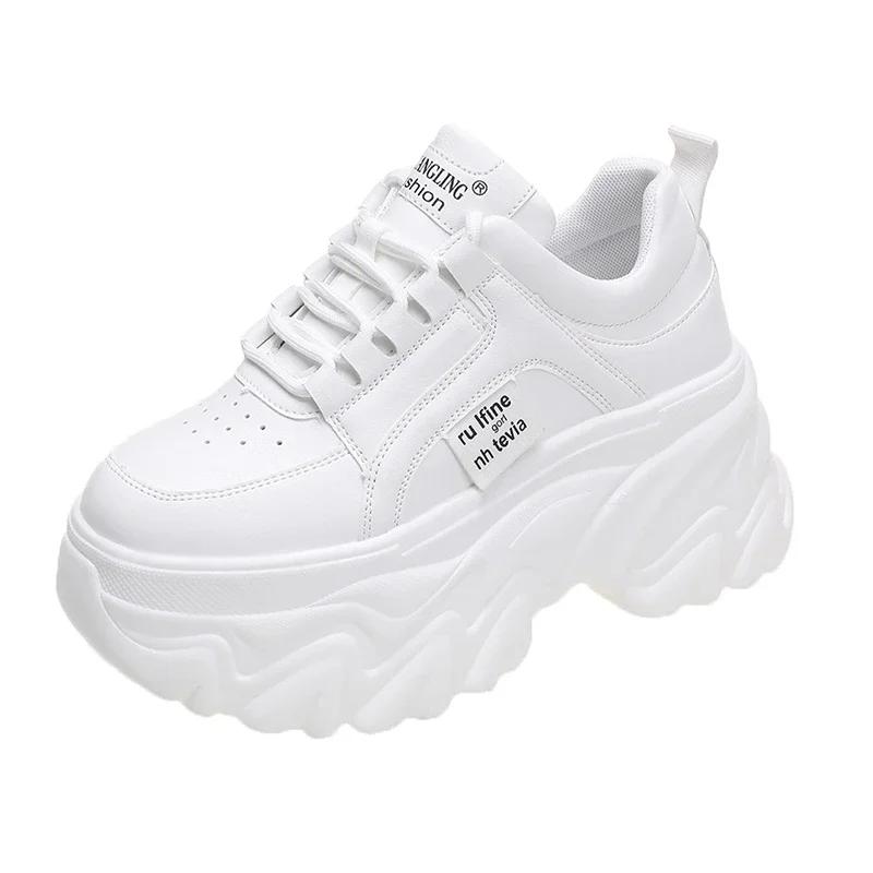 Fashion White Black Chunky Sneakers Women Spring Autumn Thick Bottom Shoes Woman Fashion PU Leather Platform Casual Sneakers Ladies