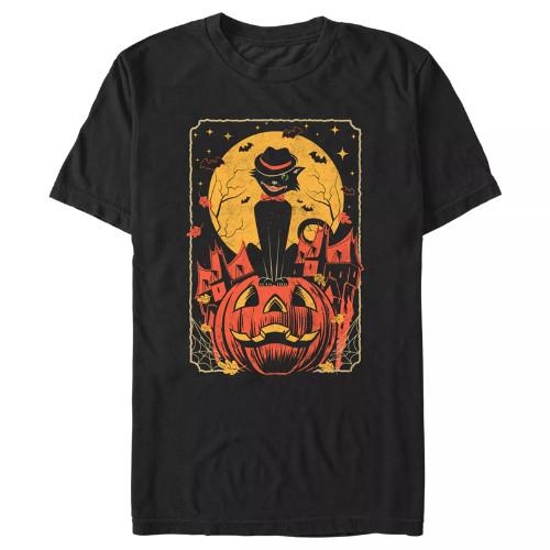 Mens Lost Gods Halloween Retro Cat Scene T-Shirt S