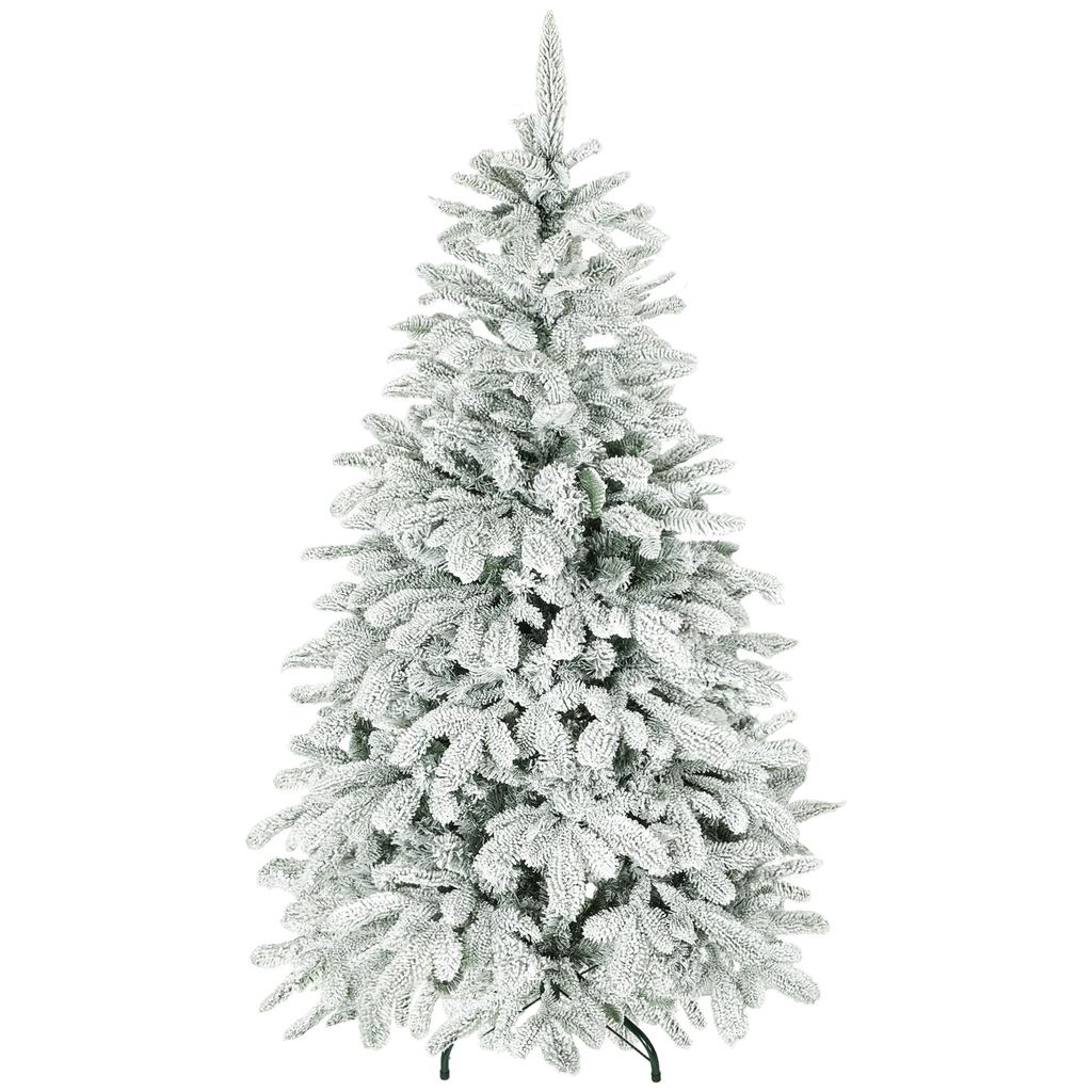 5 ft Artificial Flocked Christmas Tree with 717 Branches, Hinged Xmas Tree with Foldable Metal Stand, Easy Assembly for Home Office Decor