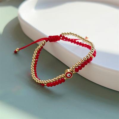 KKBEAD Ond öga Armband Skydd Smycken för Kvinnor Lycklig Röd Tråd Flerlagers Armband Röd Kristall Pärlförsedd Pulseras