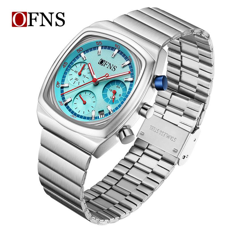OFNS Men s Multifunctional Quartz Watch: Square Design, Six-Hand, Luminous, Waterproof