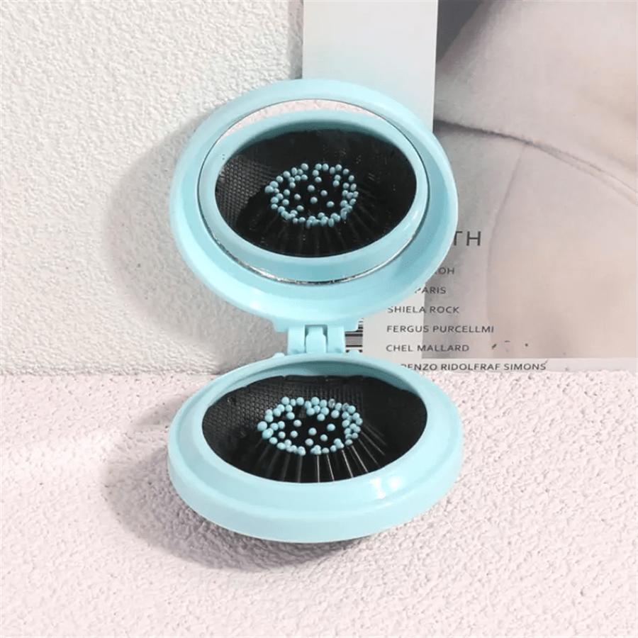 1pc Folding Travel Mirror Hair Brush Round Folding Pocket Size Hair Brush Mini Hair Comb Compact Travel Size Hair Massage Comb For Women