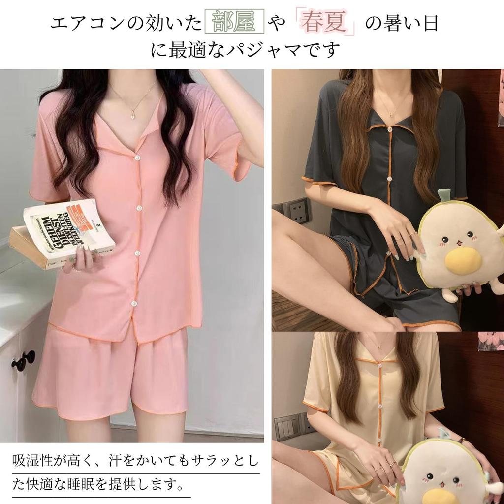 Pajamas Specialty Store Pajamas Short Sleeve Rayon Fabric Top and Bottom Set Elegant Roomwear Cute Loungewear Stylish Thin Loose Fit Nightwear Plain