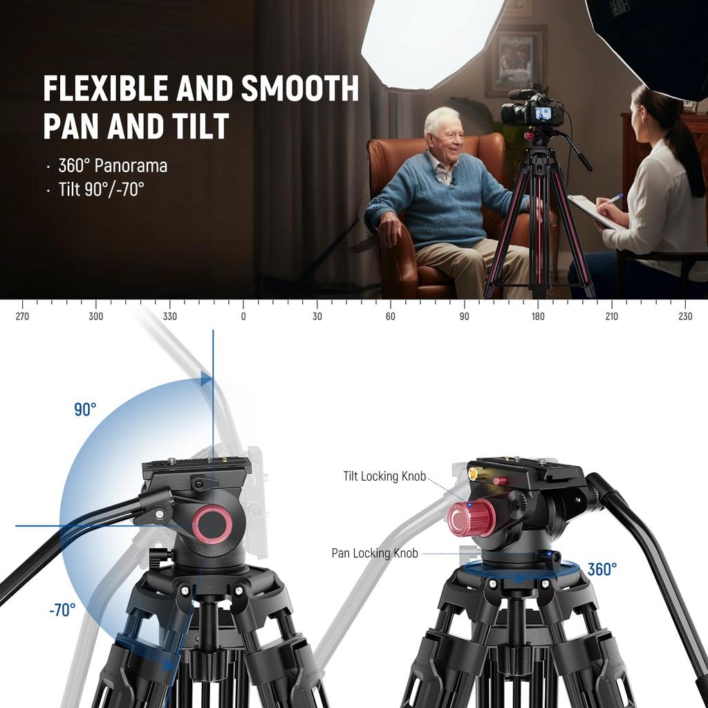 NEEWER 200cm Video Camera Tripod with Fluid Quick Release Tripod Travel Photography Tripod with QR Compatible with DSLRs and Maximum Load 8kg Tripod,