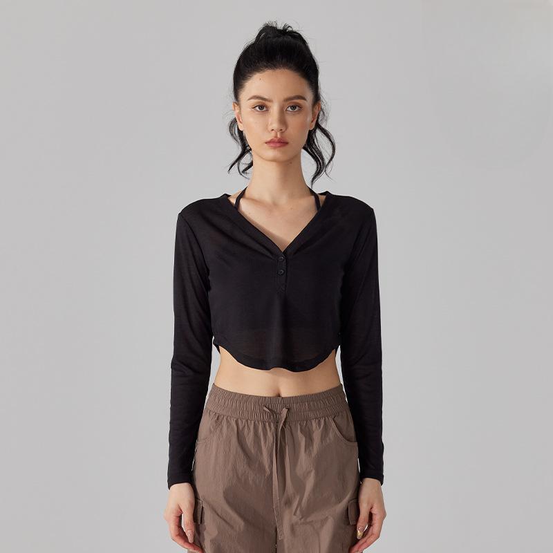 Women's Blouse Yoga Long Sleeve Loose Breathable V-Neck Sports Quick Dry Running Fitness Clothing