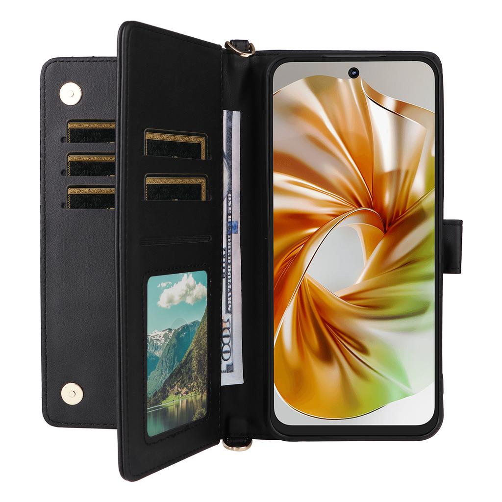 For ZTE Nubia Focus 2 5G Leather Case Stand Wallet Phone Cover with Shoulder/Wrist Strap