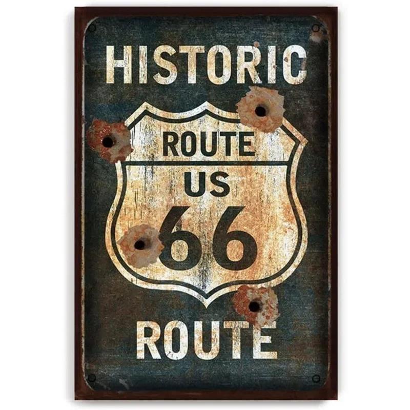 Vintage Historic Old Rout66 Tin Sign Metal Poster Wall Decor For Bar Restaurants Garage Workshop Cafe Club Plaque Man Cave Wall