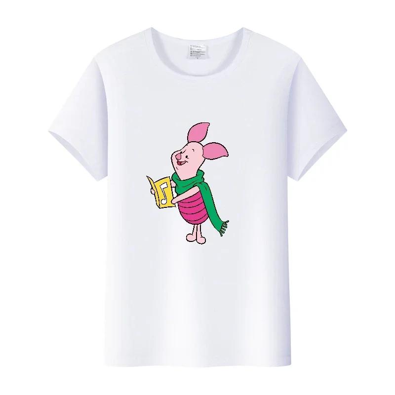 Kawaii Cartoon Pooh Bear Piglet Clothes Girl Top Womam T-shirts Loose Blouse White Tee Short Sleeve Streetwear 90S Shirts Unisex