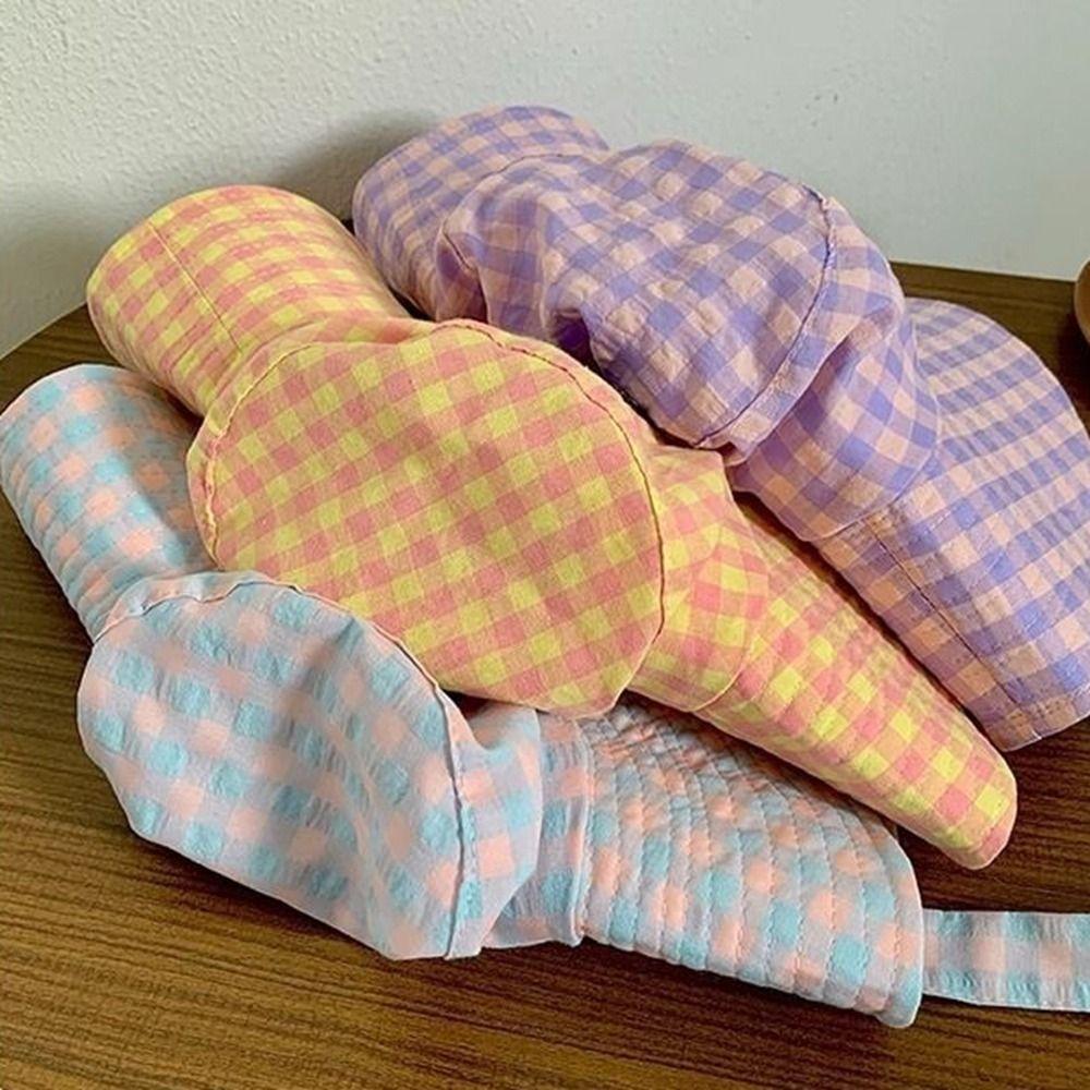 Small Lattice Hiking Fisherman Hat Lace Up Plaid Hiking Cap Breathable Drawstring Sun Hat  Travel