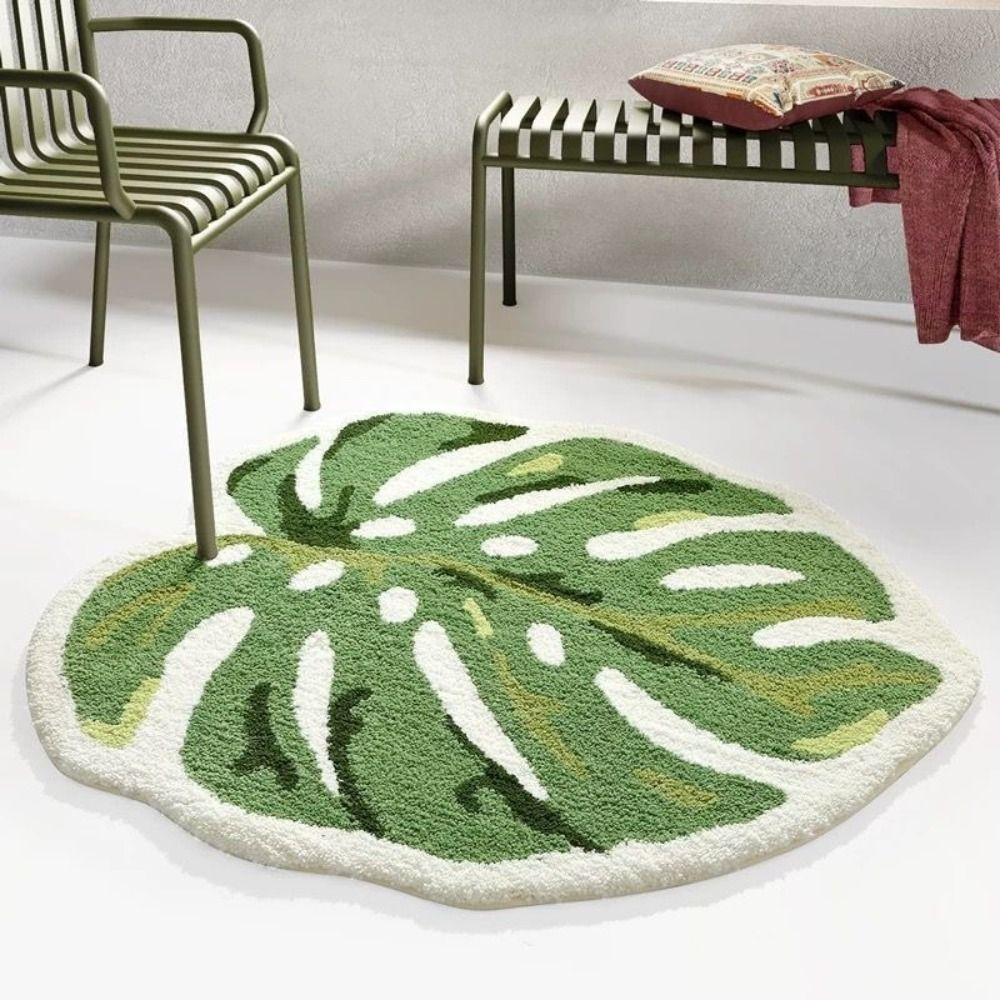 TPR Anti-Slip Plush Leaf Rug Soft Plush Bedside Rug Home Decor Non-Slip Bath Mat Bedside Area