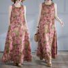 New Summer Bohemian Long Dress with A Fat and Oversized Sleeveless Round Neck Print