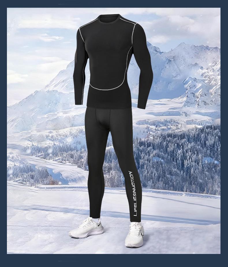 Tuta Intima Termica Asciugatura Rapida - Manica Lunga, Alta Elasticità, Interno Felpato per Corsa & Fitness Autunno/Inverno