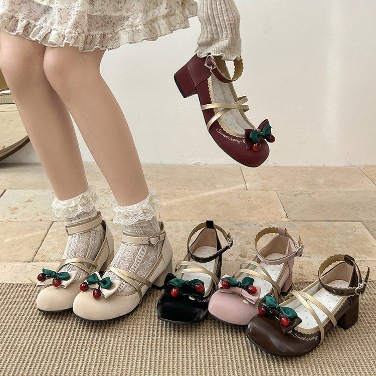 Designer Cute Women Mary Jane Shoes Elegant Butterfly-knot Leather Thick Heel Ladies Footwear 2025
