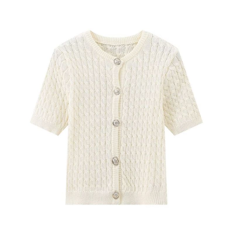 Kaslead New Arrival Women's Clothing Fashion Style Fashion Minimalist Four-Color Short Sleeve Knitting Cardigan Sweater