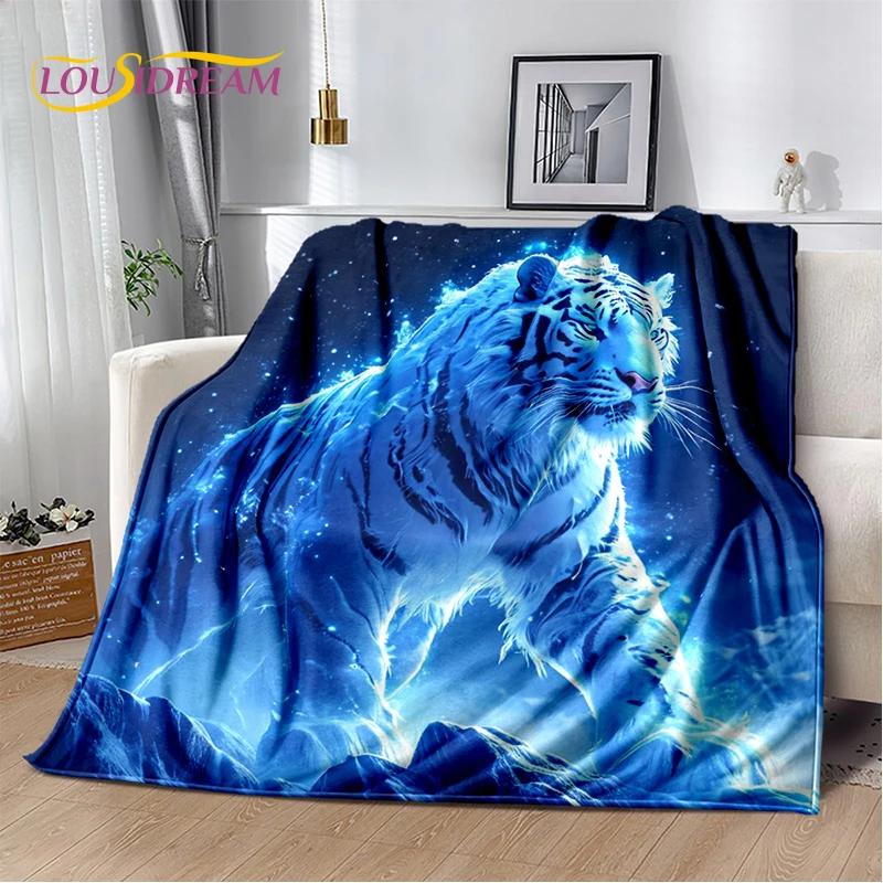 Wilde Tiger-Löwe-Leopard-Tier-Wildtier-Cartoon-Decke, weiche Überwurfdecke für Zuhause, Schlafzimmer, Bett, Sofa, Picknick, Büro