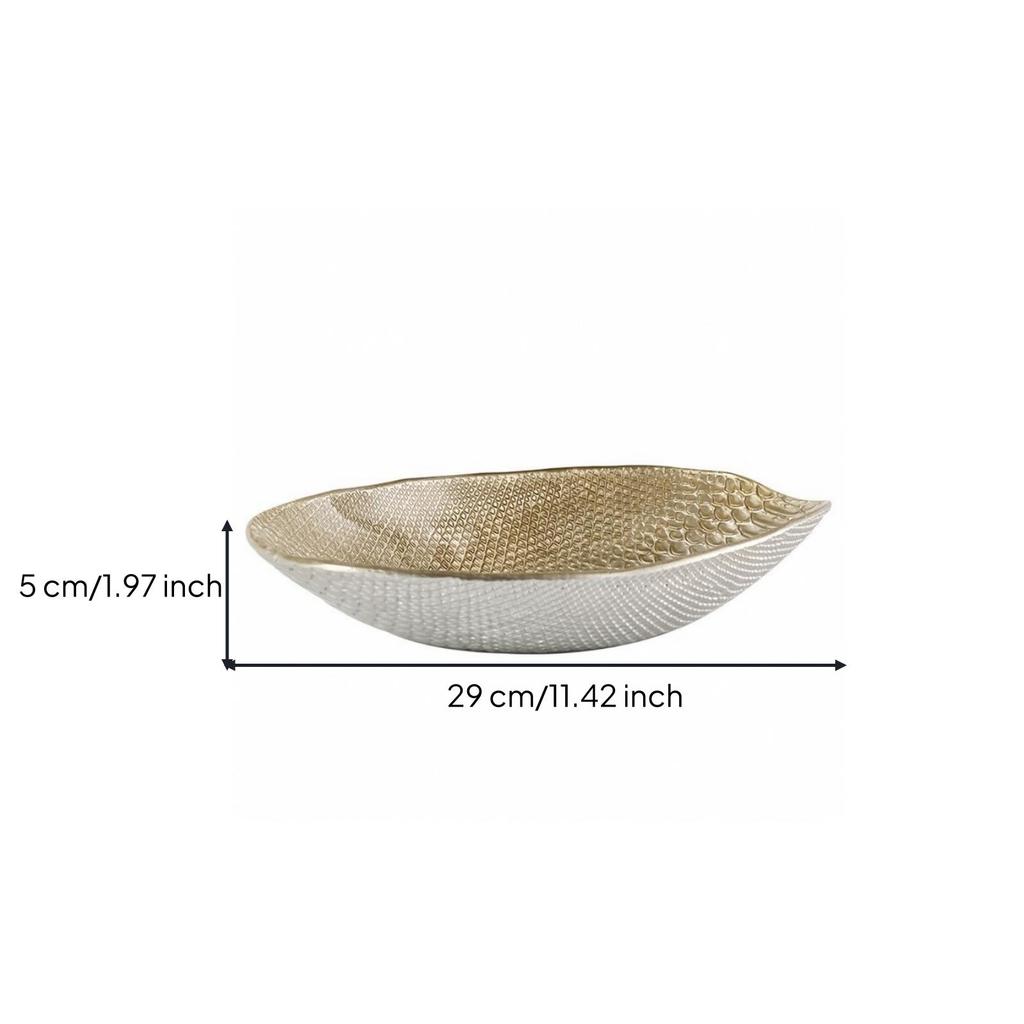 Shallow Bowl Tray with Sculptural Finish for Snack Serving on Console