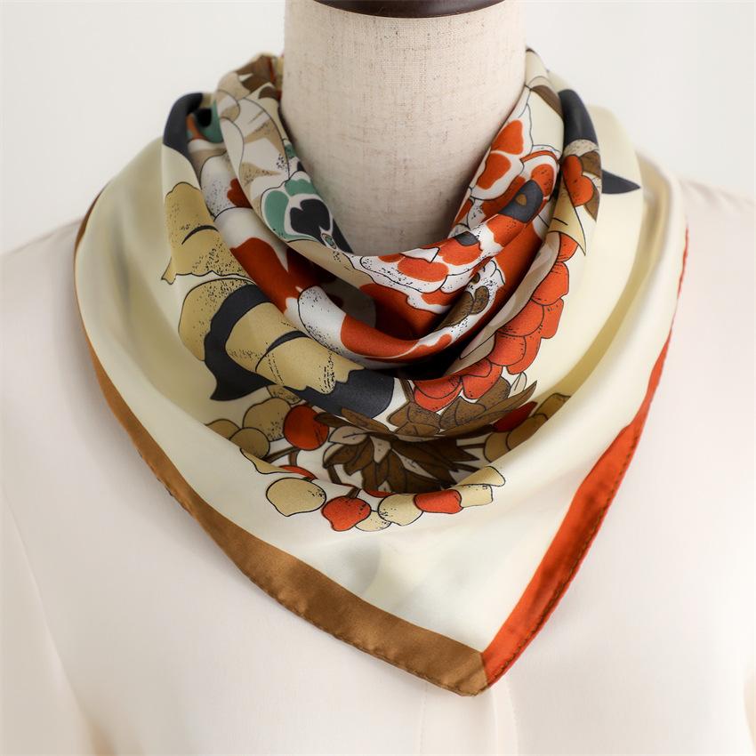 French pastoral flower new square scarf spring and summer imitation silk temperament versatile flower silk scarf women's thin scarf sun protection tow