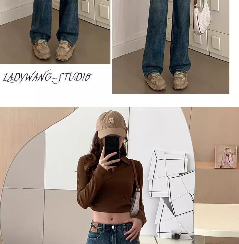 Women's 2025 Retro Wide-Leg High-Waisted Velvet Jeans - Slimming, Loose-Fit for Spring & Autumn