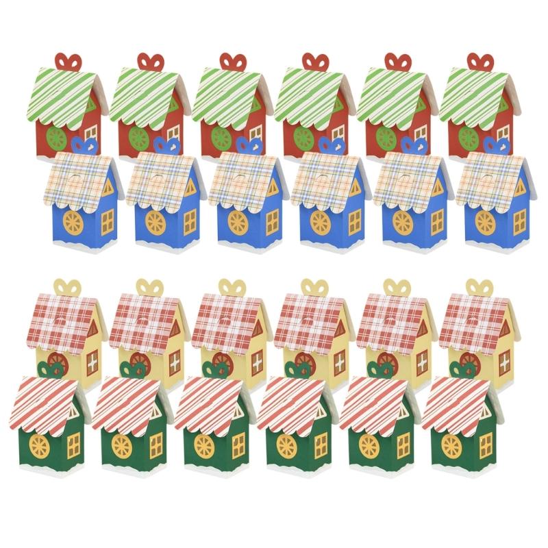 Set Of 24 Reusable Holiday House Gift Boxes Paper Candy Containers For Christmas Event And Crafts