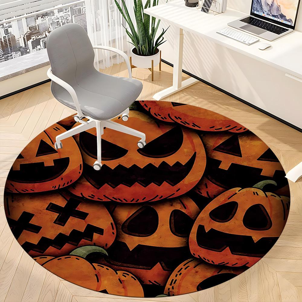 1pc Pumpkin, Halloween Carpet, Round Non Slip Durable Large Size Office Carpet, Suitable for Office