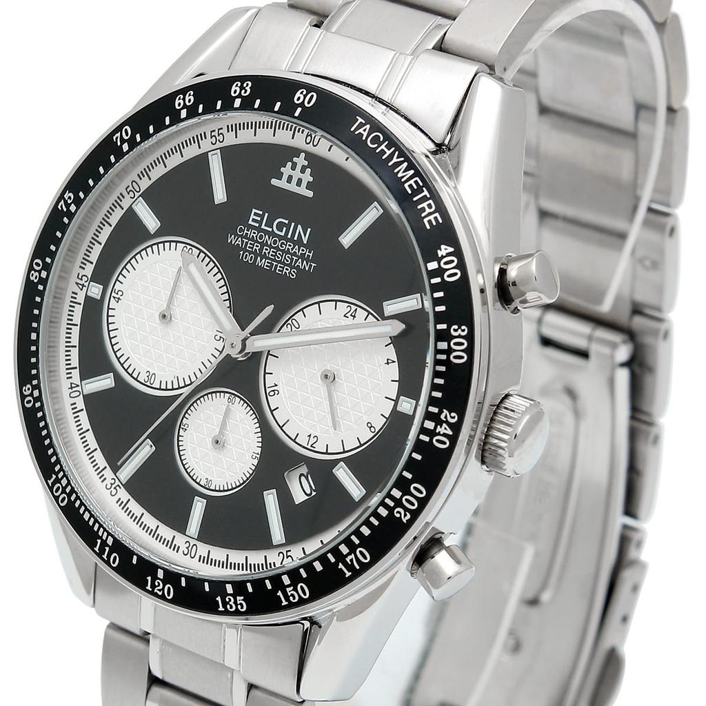Elgin FK1401S-B Men's Silver Chronograph Watch