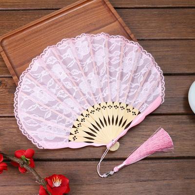Luxury Portable Folding Fan Fan Flowers Pattern Lightweight Lace Handheld Fans Hollow Handle Tassel Pendent Chinese Fan Party