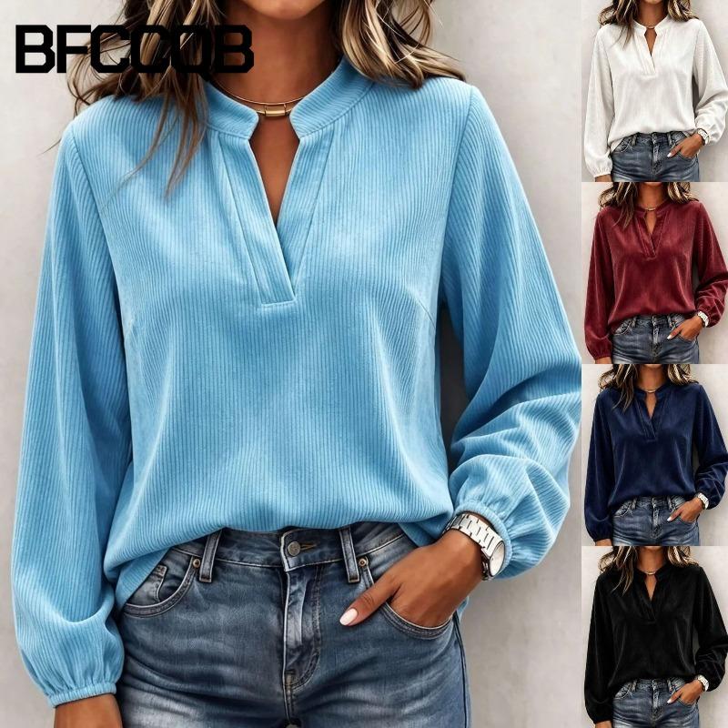BFCCQB Women's Fashion Casual Autumn Winter V-Neck Long Sleeve Blouses & Shirts