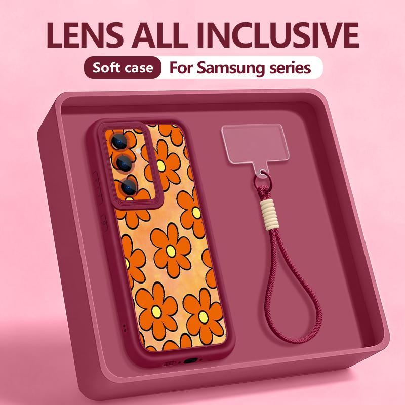 Oil Painting Flower Hand Strap Case For Samsung S26 S25 Ultra S24 FE S23 Plus S22 S21 A15 A16 A17 A35 A36 A37 A54 A55 A56 A57 5G Bumper Cover