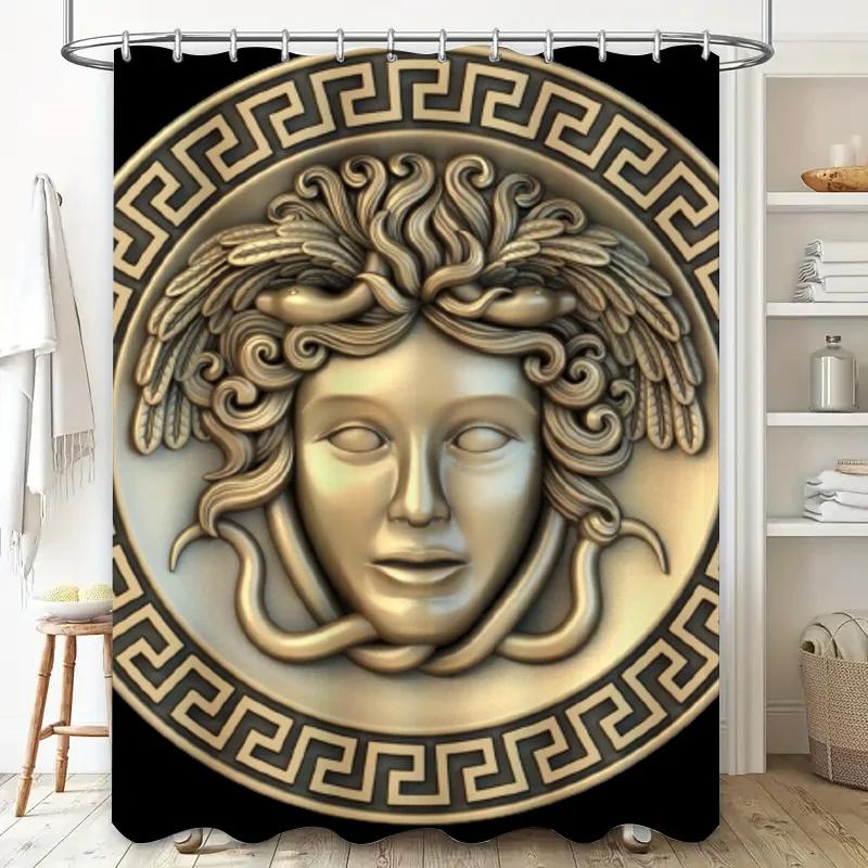 Gold Medusa Shower Curtain Decorative Bathroom Plush Bath Mat for Home Decoration Waterproof Oilcloth Print 3D Wall Stickers A